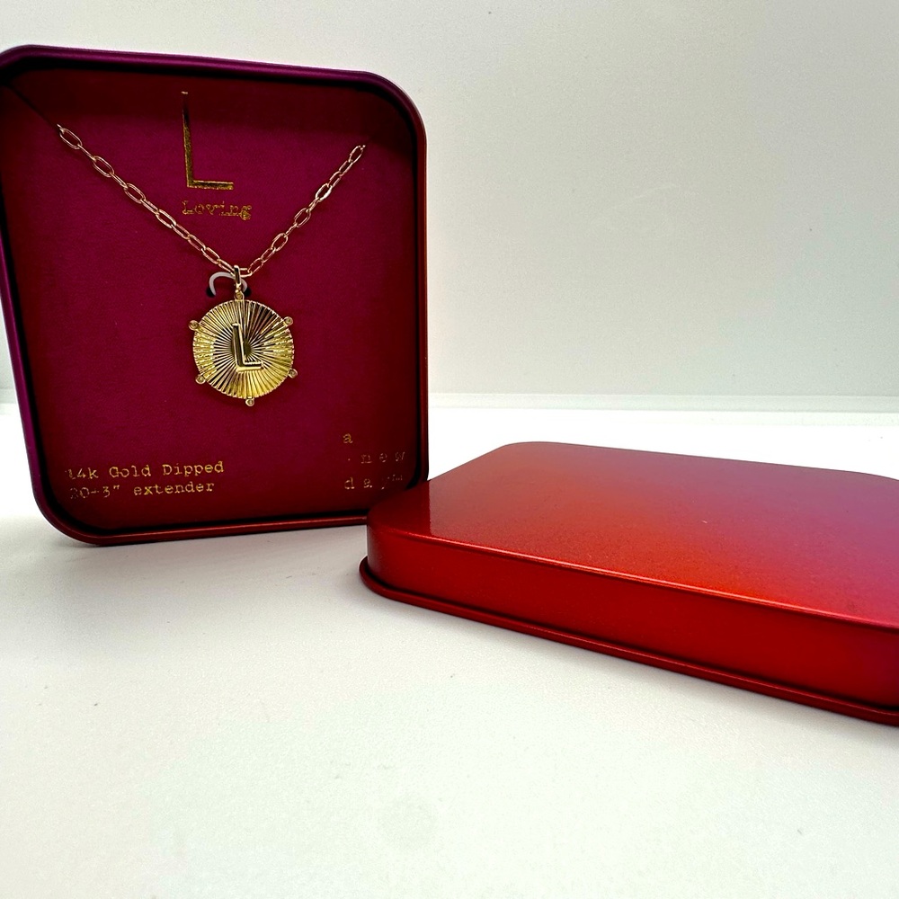 A New Day 14K Gold Dipped Diamond Ray Disc Initial "L” Necklace 20” + 3” ext